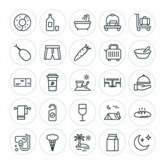 Modern Simple Set of food, hotel, drinks, travel Vector outline Icons. ..Contains such Icons as moon, coffee,  travel,  food,  equipment and more on white background. Fully Editable. Pixel Perfect