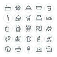 Modern Simple Set of food, hotel, drinks, travel Vector outline Icons. ..Contains such Icons as summer,  symbol,  dessert, information,  sun and more on white background. Fully Editable. Pixel Perfect