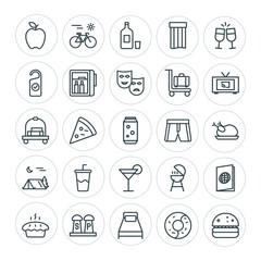 Modern Simple Set of food, hotel, drinks, travel Vector outline Icons. ..Contains such Icons as  cycle,  cake,  sweet, barbecue,  grilling and more on white background. Fully Editable. Pixel Perfect