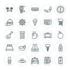 Modern Simple Set of food, hotel, drinks, travel Vector outline Icons. ..Contains such Icons as  tank,  sea, bathroom,  sanitary, sweet, can and more on white background. Fully Editable. Pixel Perfect