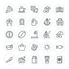 Modern Simple Set of food, hotel, drinks, travel Vector outline Icons. ..Contains such Icons as  boat,  illustration,  summer,  casual,  sea and more on white background. Fully Editable. Pixel Perfect