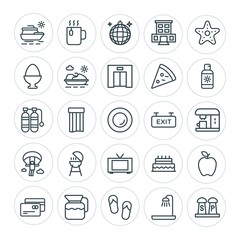 Modern Simple Set of food, hotel, drinks, travel Vector outline Icons. ..Contains such Icons as  travel,  leaf,  party,  towel,  style,  sea and more on white background. Fully Editable. Pixel Perfect