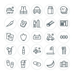Modern Simple Set of food, hotel, drinks, travel Vector outline Icons. ..Contains such Icons as fashion,  water,  baggage,  travel,  cold and more on white background. Fully Editable. Pixel Perfect