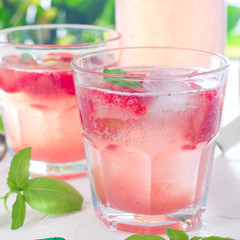 Detox drink with strawberries and basil, square