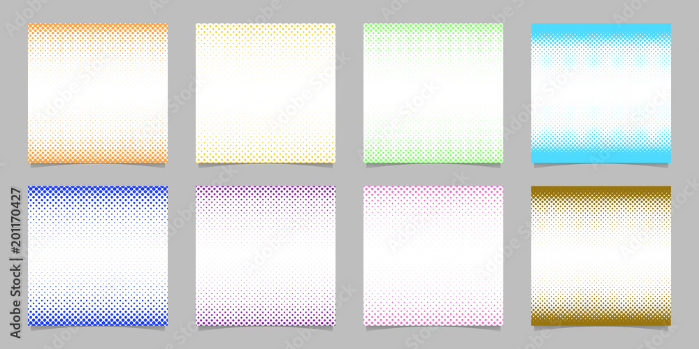 Poster geometric halftone dot pattern background set - vector brochure graphics with colored circles in var