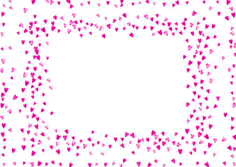Wedding confetti with pink glitter hearts. Valentines day. Vector background. Hand drawn texture. Love theme for gift coupons, vouchers, ads, events. Wedding confetti template with hearts.