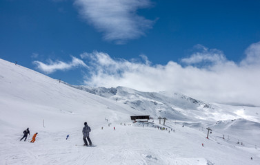 Fototapeta na wymiar Ski slopes of Pradollano in Sierra Nevada mountains in Spain