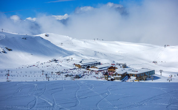 Ski slopes of Pradollano in Sierra Nevada mountains in Spain