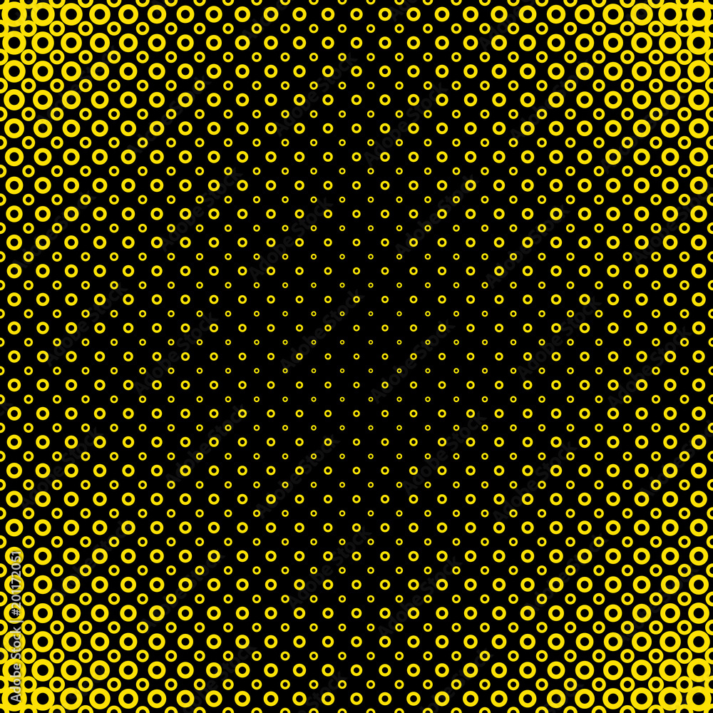 Poster geometrical abstract halftone circle pattern background - vector graphic design from yellow rings on