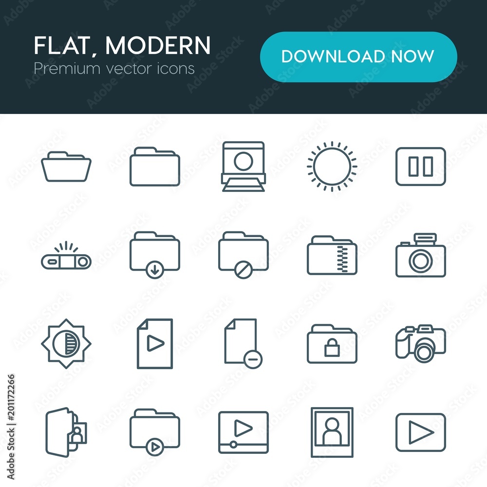 Aufkleber modern simple set of folder, video, photos, files vector outline icons. ..contains such icons as pho