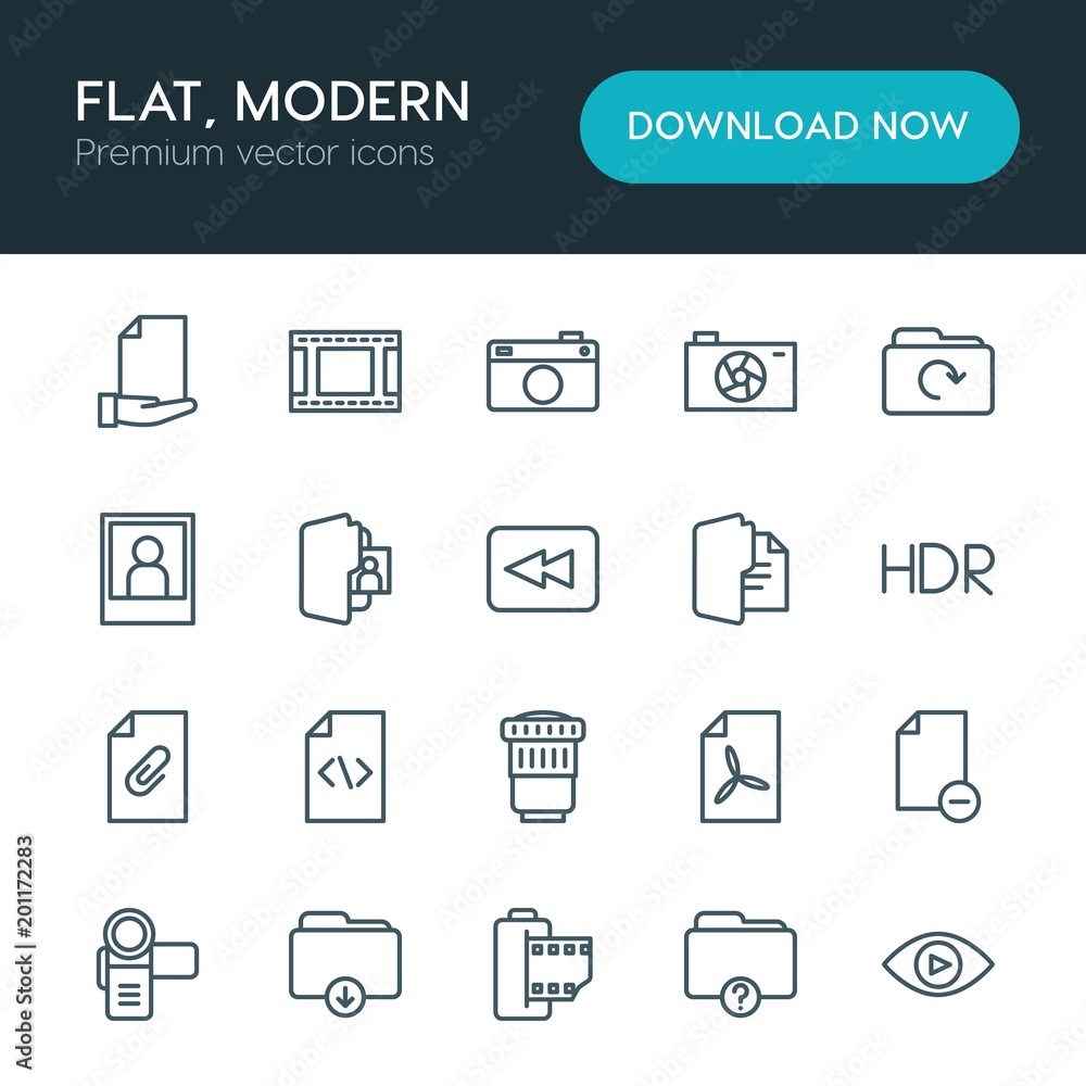 Aufkleber modern simple set of folder, video, photos, files vector outline icons. ..contains such icons as len