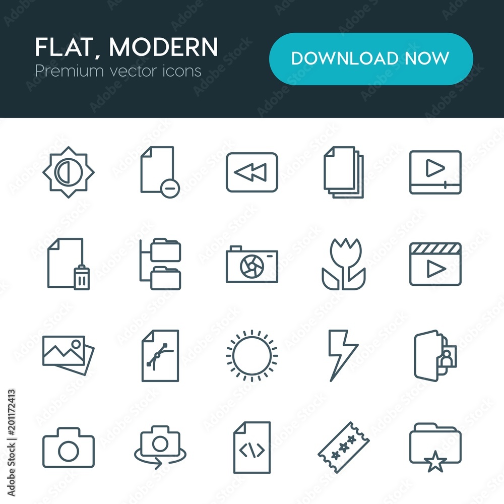 Aufkleber modern simple set of folder, video, photos, files vector outline icons. ..contains such icons as fas