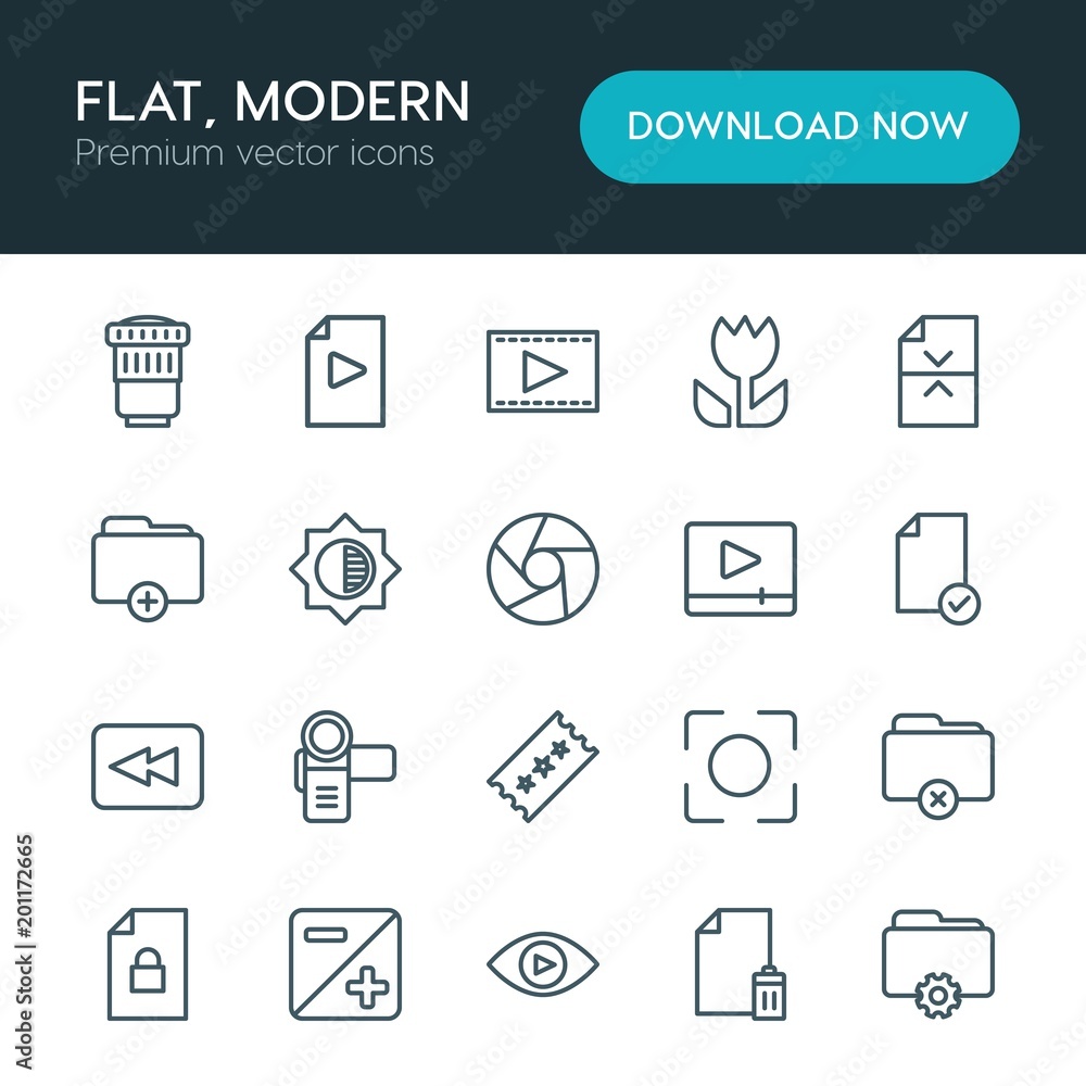 Aufkleber modern simple set of folder, video, photos, files vector outline icons. ..contains such icons as iso