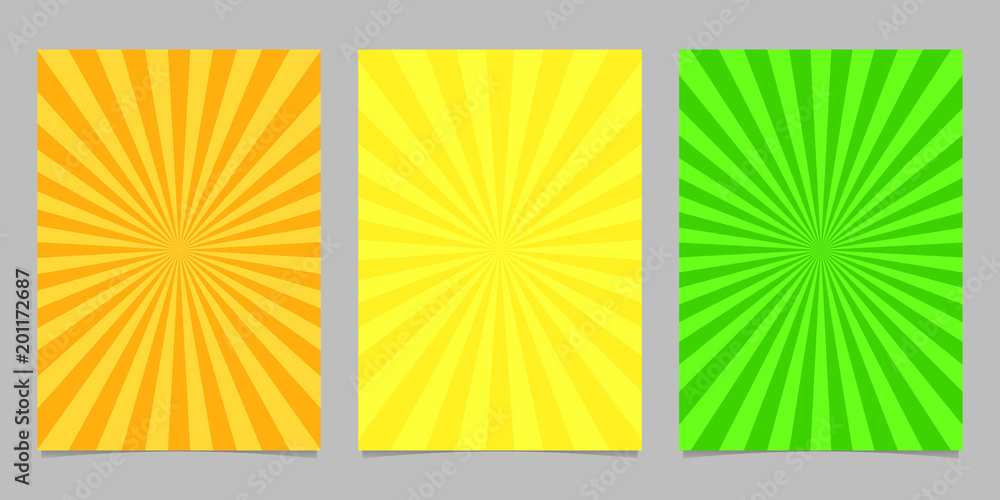 Poster abstract colored ray burst pattern brochure template set - vector page background designs