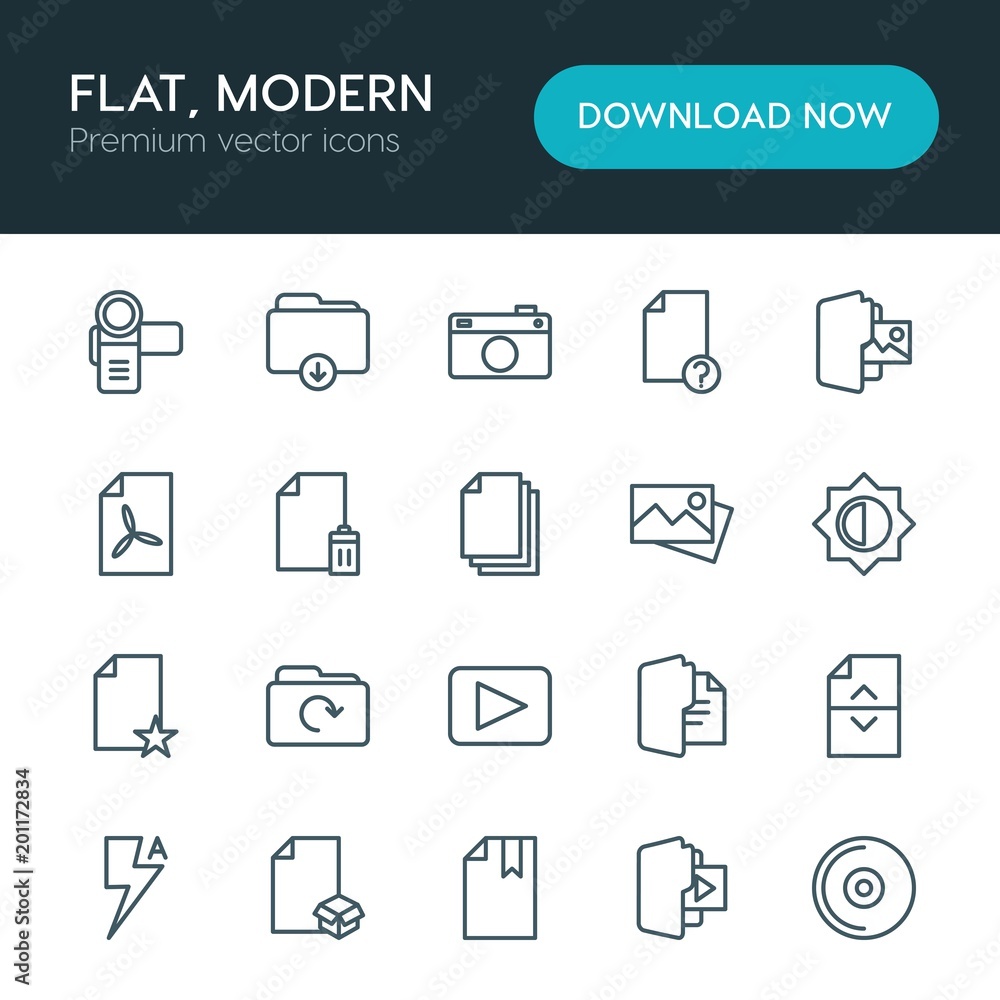 Aufkleber modern simple set of folder, video, photos, files vector outline icons. ..contains such icons as pho