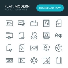 Modern Simple Set of folder, video, photos, files Vector outline Icons. ..Contains such Icons as  document,  cinema,  picture,  capture and more on white background. Fully Editable. Pixel Perfect