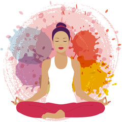 Vector illustration of a woman in a lotus pose.