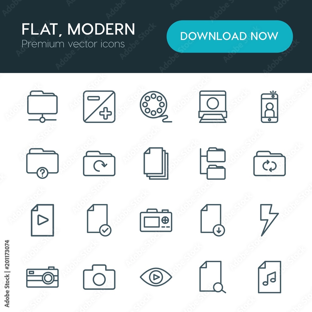Aufkleber modern simple set of folder, video, photos, files vector outline icons. ..contains such icons as des