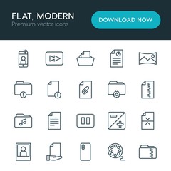 Modern Simple Set of folder, video, photos, files Vector outline Icons. ..Contains such Icons as  background,  scroll,  forward,  icon,  web and more on white background. Fully Editable. Pixel Perfect