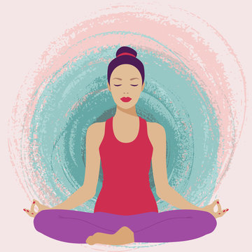 Vector illustration of a woman in a lotus pose.
