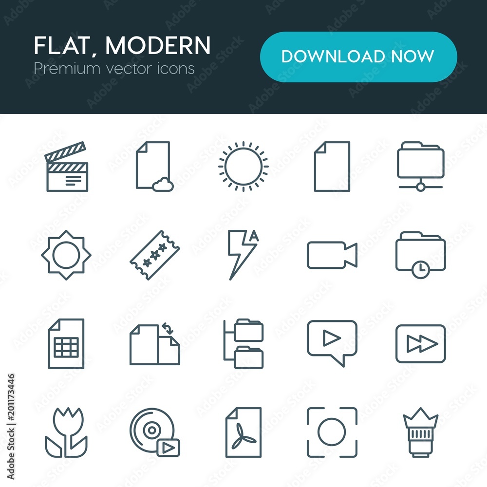 Poster modern simple set of folder, video, photos, files vector outline icons. ..contains such icons as ico