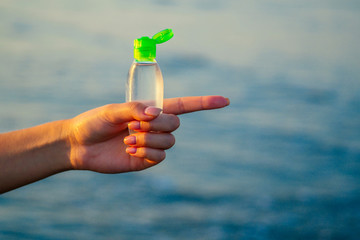antibacterial agent in the hand. concept of cleanliness and health