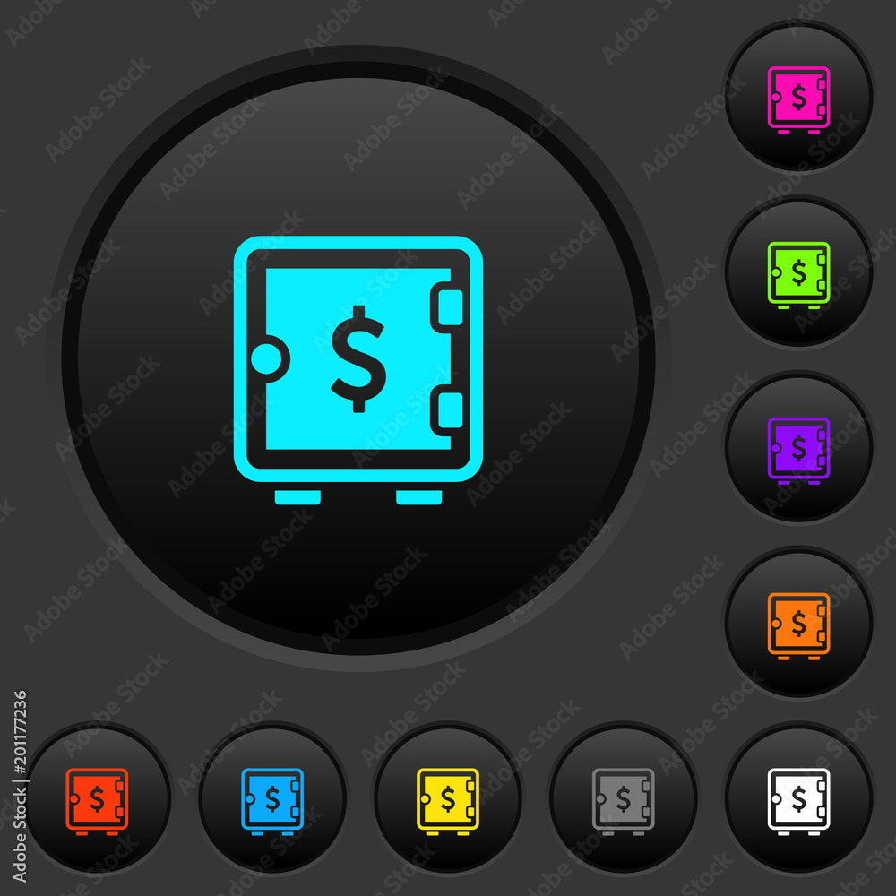 Poster dollar strong box dark push buttons with color icons