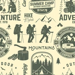 Wall murals Mountains Summer camp seamless pattern or background.