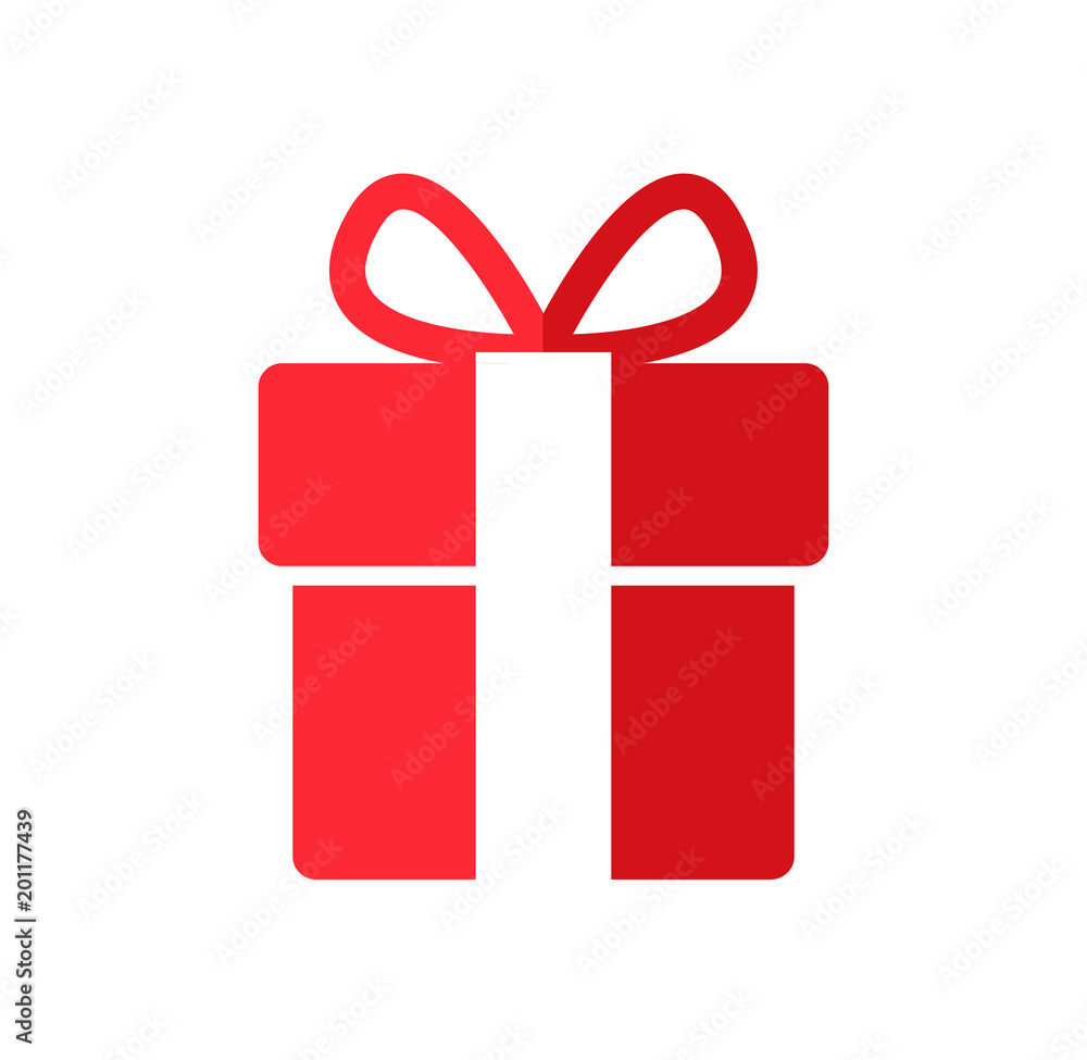 Poster gift box icon in linear style with bow vector