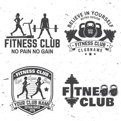 Set of fitness club badges. Vector. Concept for shirt or print, stamp, patch or tee