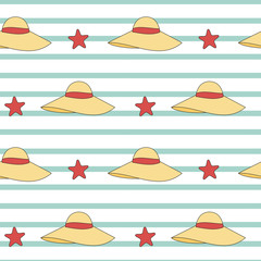 cute summer hats seamless vector pattern background illustration