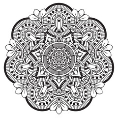 Fototapeta premium Black and white mandala vector isolated on white. Vector hand drawn circular decorative element.