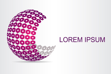  Abstract technology logo stylized spherical surface with abstract shapes.