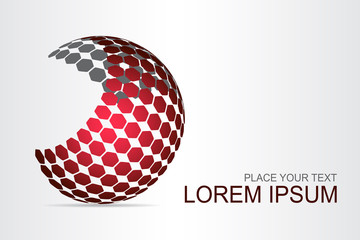  Abstract technology logo stylized spherical surface with abstract shapes.