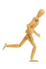wooden figure in hard running action