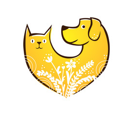 Cat and Dog Animal Care Heart logo with flowers © Koletak