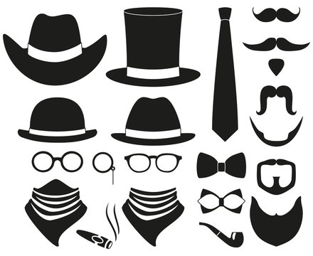 Black and white hipster 21 silhouette element set.