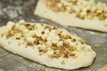 Nuts and cheese bread dough 