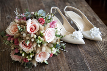 bridal flower and bridal shoes
