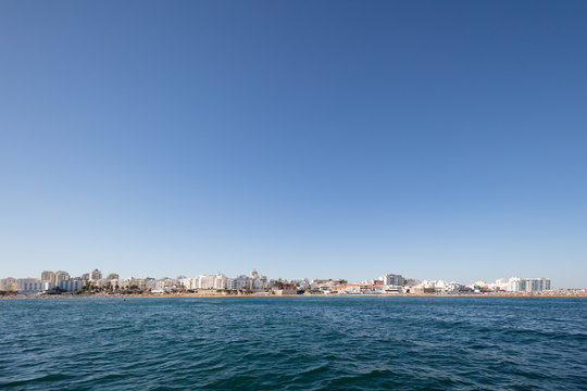 Albufeira coastline seen from the sea, Algarve, Portugal