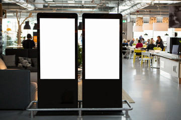 LCD screens for advertising in a restaurant. White screen, you can insert your picture here