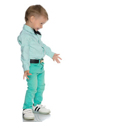 The little boy is emotionally waving his arms.