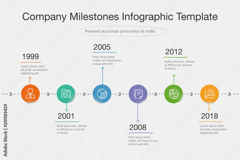 Leinwandbilder vector infographic for company milestones timeline template in doodle style with colorful stickers a