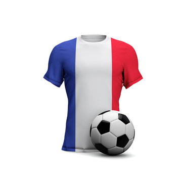 France soccer shirt with national flag and football ball. 3D Rendering