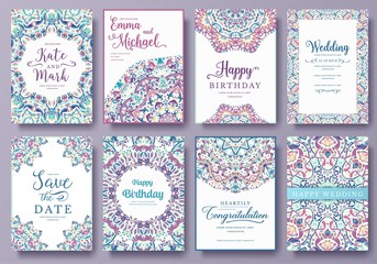 Set of old Ramadan flyer pages ornament illustration concept. Vintage art traditional, Islam, Arabic, Indian, magazine, elements. Vector decorative retro greeting card or invitation layout design