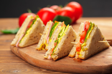 sandwich on a wooden table