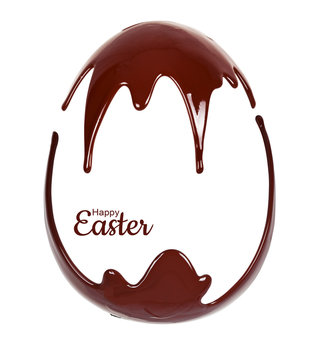 Chocolate egg. Melted chocolate syrup on a white background. Liquid chocolate on a white background.