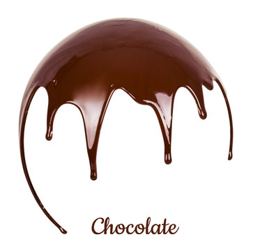 Melted chocolate syrup on white background. Liquid chocolate on a white background.