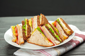 sandwich on a wooden table