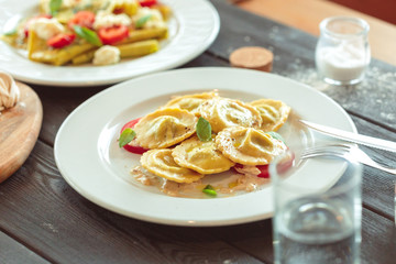 Italian ravioli in the plate